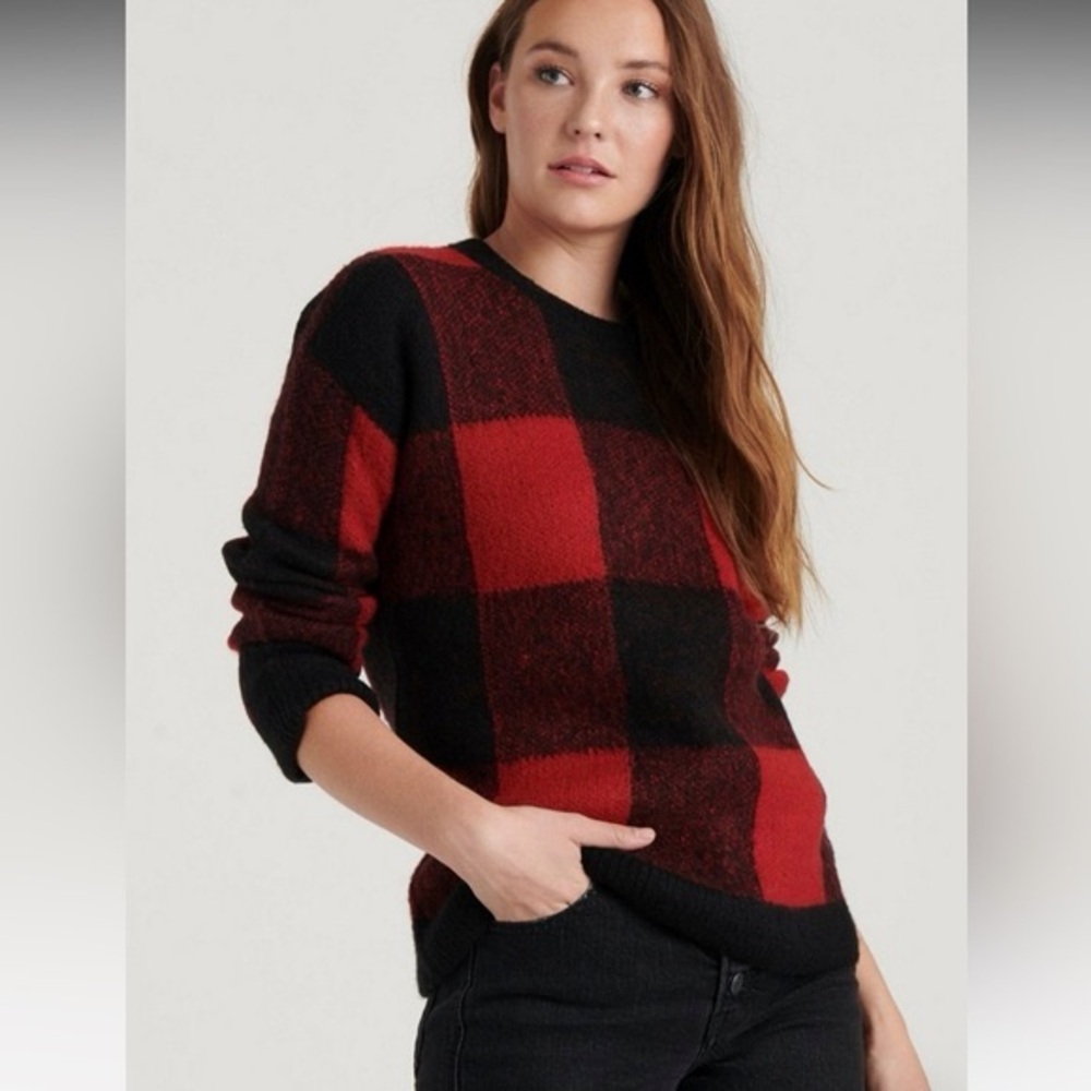 Lucky Brand Red and Black Buffalo Plaid Crewneck Sweater